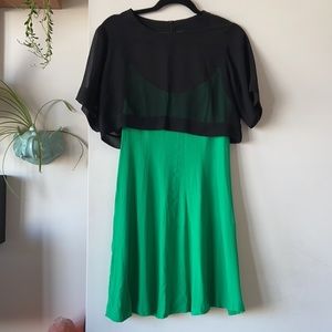 Sandro green strap dress with sheer, removable overlay top